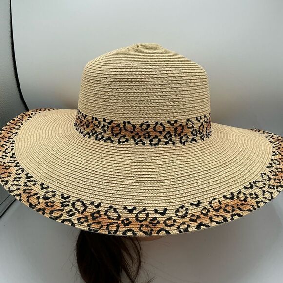 Nine West Leopard Print Trimmed Tan Sun Hat NWT main image 4